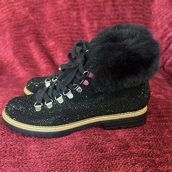 INC Faux Fur top Sparkly Black Embellishments on Boot NWT - Picture 2 of 3